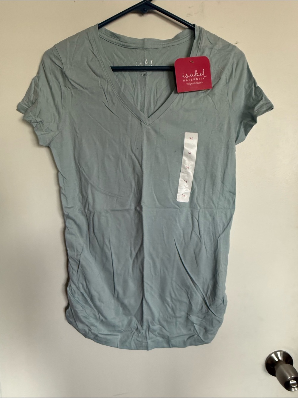 Isabel Maternity Blue Side Shirred V Neck Tee M NWT